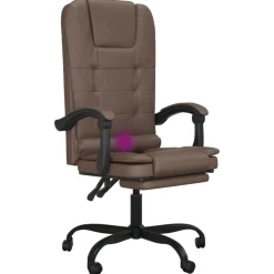 vidaXL Silla de oficina reclinable masaje cuero sintético marrón Marr&oacute;n Sale