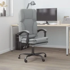 vidaXL Silla de oficina reclinable con masaje de tela Gris claro Discount