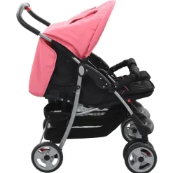 vidaXL Silla de paseo para gemelos de acero y negro Rosa Hot