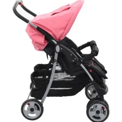 vidaXL Silla de paseo para gemelos de acero y negro Rosa Hot