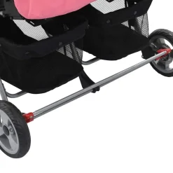 vidaXL Silla de paseo para gemelos de acero y negro Rosa Hot