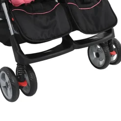 vidaXL Silla de paseo para gemelos de acero y negro Rosa Hot