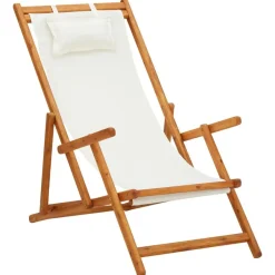 vidaXL Silla de playa plegable madera maciza de eucalipto y tela Crema New
