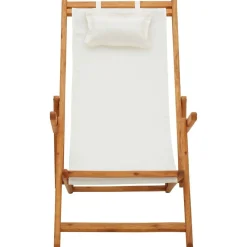 vidaXL Silla de playa plegable madera maciza de eucalipto y tela Crema New