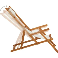 vidaXL Silla de playa plegable madera maciza de eucalipto y tela Crema New