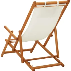 vidaXL Silla de playa plegable madera maciza de eucalipto y tela Crema New