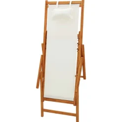 vidaXL Silla de playa plegable madera maciza de eucalipto y tela Crema New