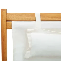 vidaXL Silla de playa plegable madera maciza de eucalipto y tela Crema New