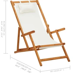 vidaXL Silla de playa plegable madera maciza de eucalipto y tela Crema New
