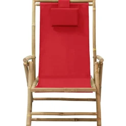 vidaXL Muebles De Jardín-Silla de relax reclinable de bambú y tela roja