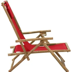 vidaXL Muebles De Jardín-Silla de relax reclinable de bambú y tela roja