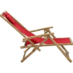 vidaXL Muebles De Jardín-Silla de relax reclinable de bambú y tela roja