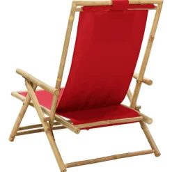 vidaXL Muebles De Jardín-Silla de relax reclinable de bambú y tela roja