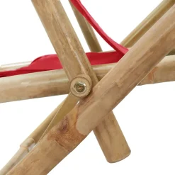 vidaXL Muebles De Jardín-Silla de relax reclinable de bambú y tela roja
