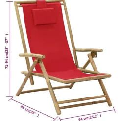 vidaXL Muebles De Jardín-Silla de relax reclinable de bambú y tela roja