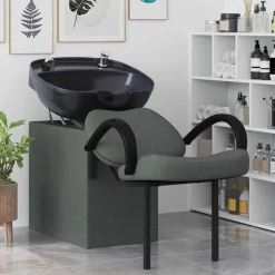 vidaXL Silla de Shampoo 136 x 60 x 92 cm tela Gris oscuro y negro