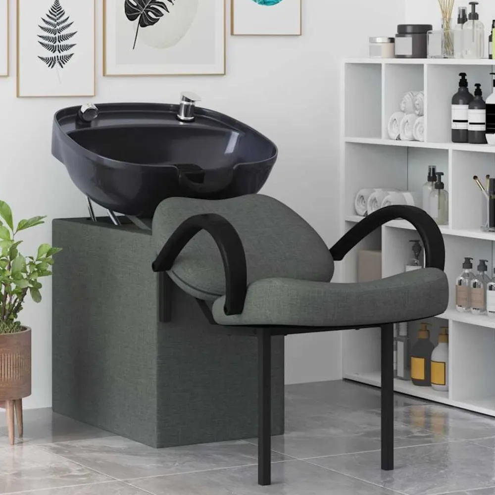 vidaXL Silla de Shampoo 136 x 60 x 92 cm tela Gris oscuro y negro