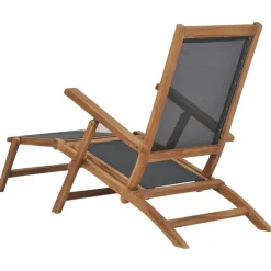 vidaXL Silla de terraza con reposapiés de madera maciza de teca negra Online