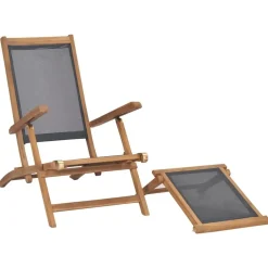 vidaXL Silla de terraza con reposapiés de madera maciza de teca negra Online