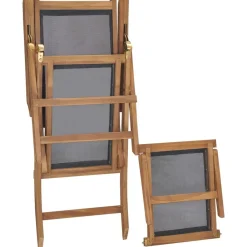 vidaXL Silla de terraza con reposapiés de madera maciza de teca negra Online