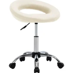 vidaXL Silla de trabajo con ruedas cuero sintético Crema Sale