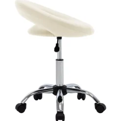 vidaXL Silla de trabajo con ruedas cuero sintético Crema Sale
