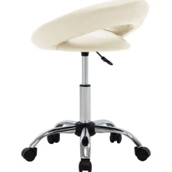 vidaXL Silla de trabajo con ruedas cuero sintético Crema Sale