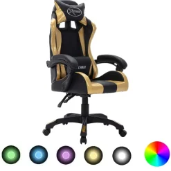 vidaXL Silla gaming con luces LED RGB cuero sintético Dorado y negro Clearance