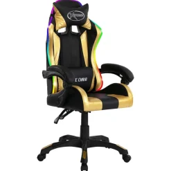 vidaXL Silla gaming con luces LED RGB cuero sintético Dorado y negro Clearance
