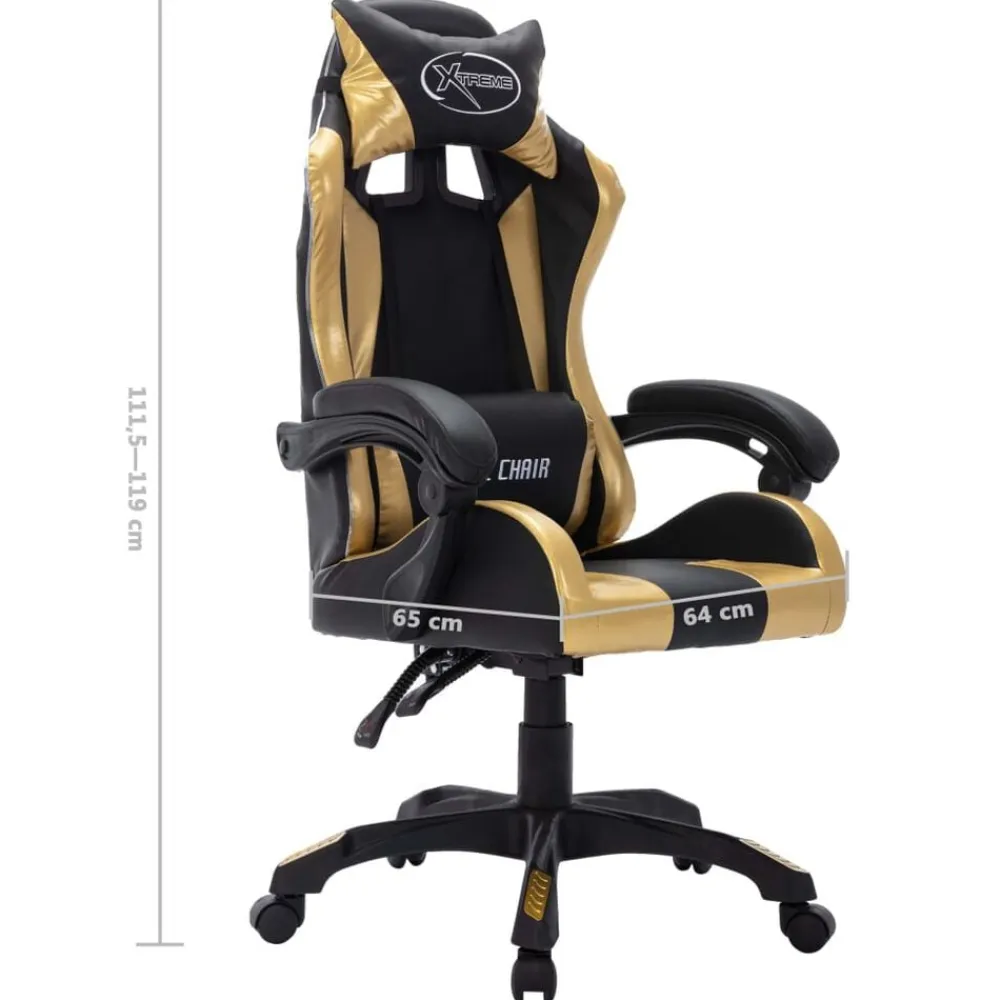 vidaXL Silla gaming con luces LED RGB cuero sintético Dorado y negro Clearance