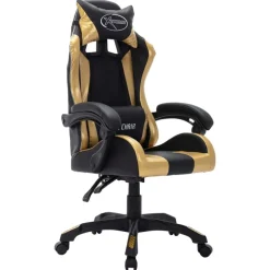 vidaXL Silla gaming con luces LED RGB cuero sintético Dorado y negro Clearance