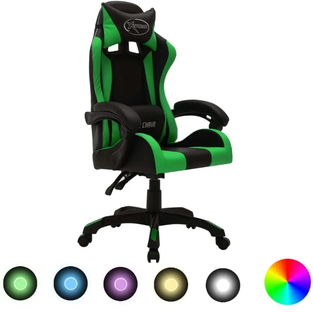 vidaXL Mobiliario De Oficina-Silla gaming con luces LED RGB cuero sintético