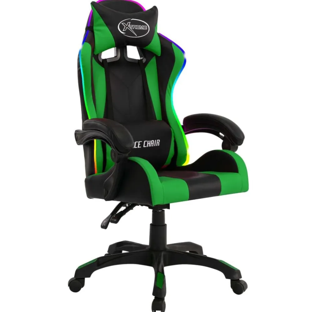 vidaXL Mobiliario De Oficina-Silla gaming con luces LED RGB cuero sintético