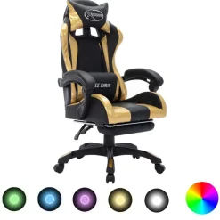 vidaXL Silla gaming con luces LED RGB cuero sintético Dorado y negro Clearance