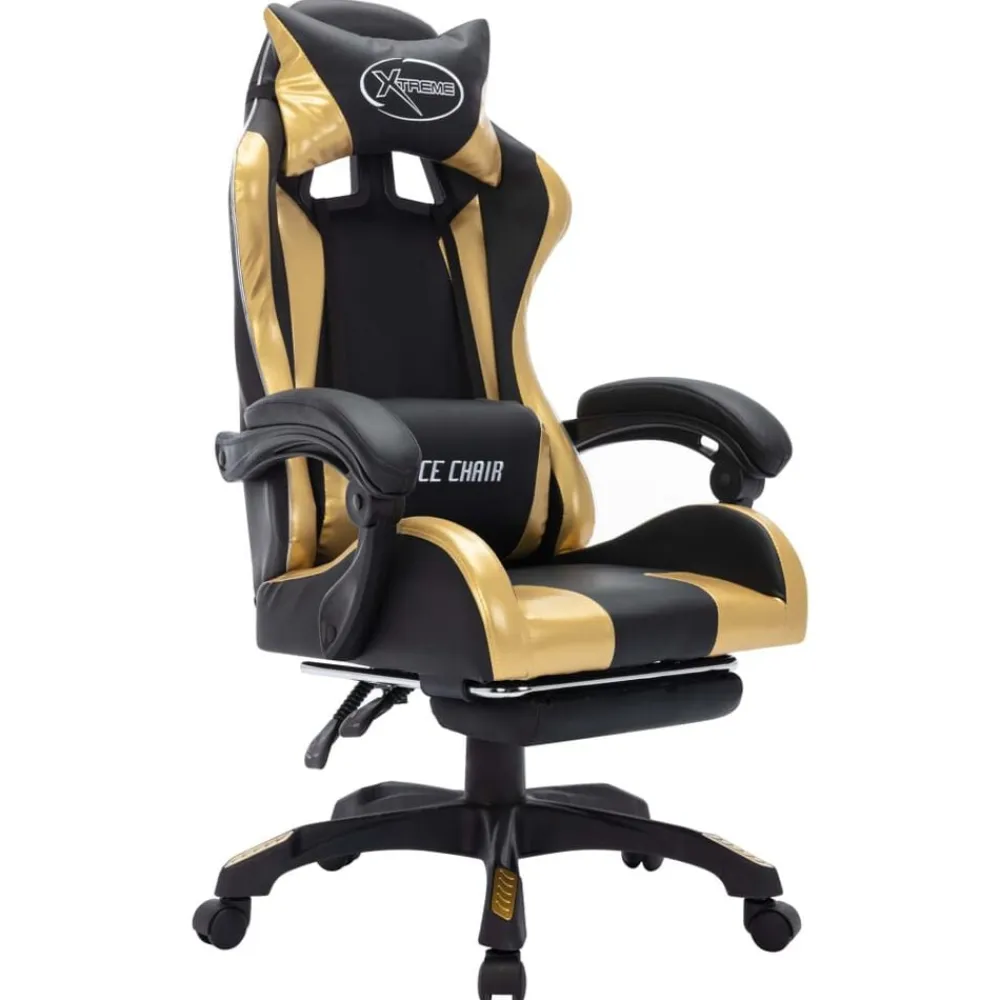 vidaXL Silla gaming con luces LED RGB cuero sintético Dorado y negro Clearance