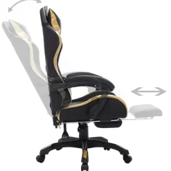 vidaXL Silla gaming con luces LED RGB cuero sintético Dorado y negro Clearance