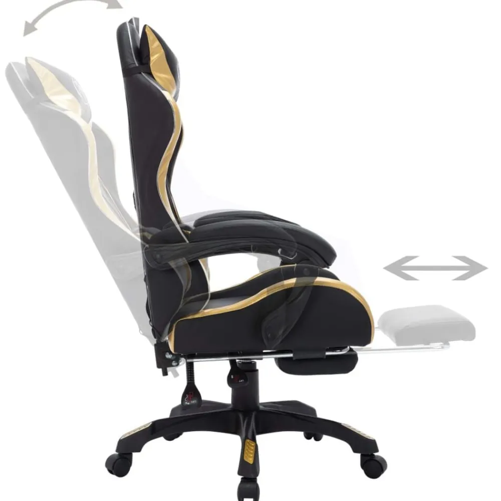 vidaXL Silla gaming con luces LED RGB cuero sintético Dorado y negro Clearance