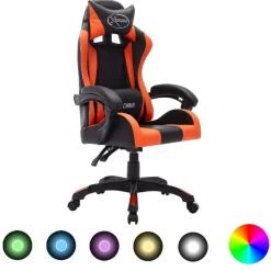 vidaXL Mobiliario De Oficina-Silla gaming con luces LED RGB cuero sintético