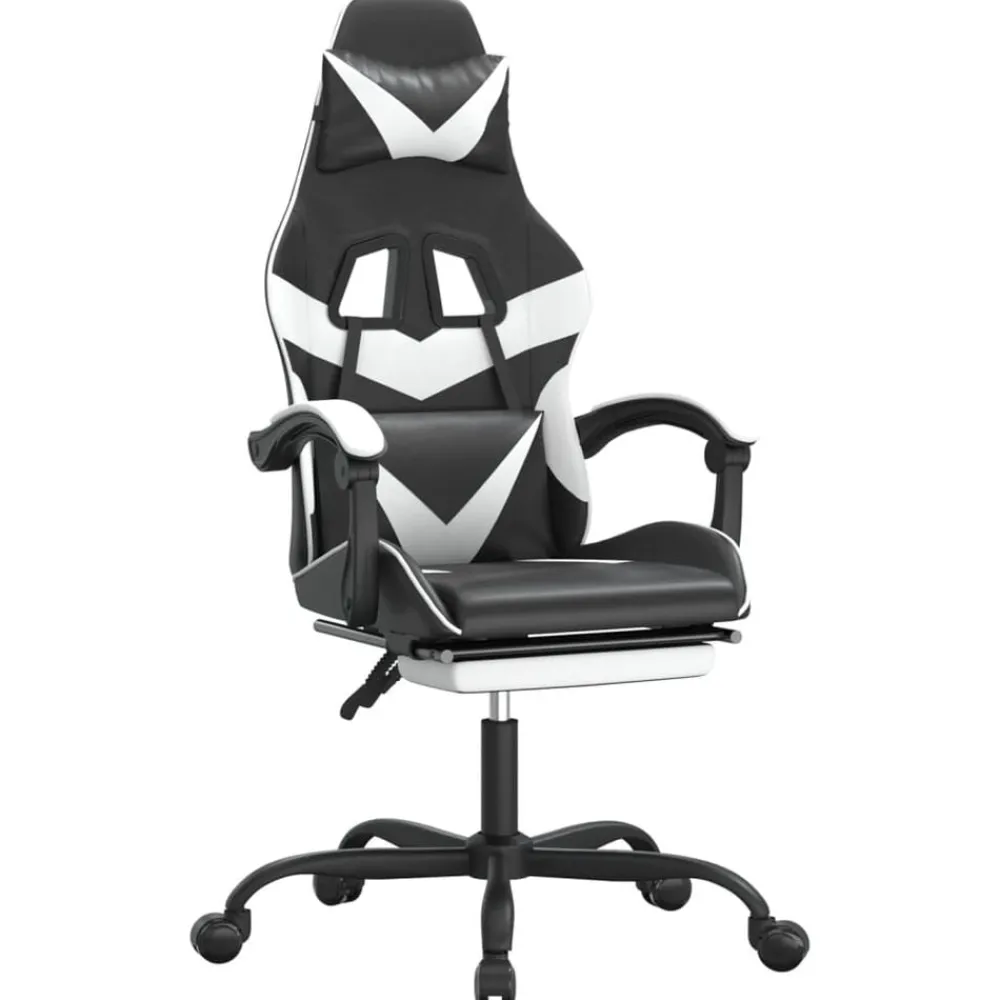 vidaXL Silla gaming con reposapiés cuero sintético negro blanco Negro y blanco New