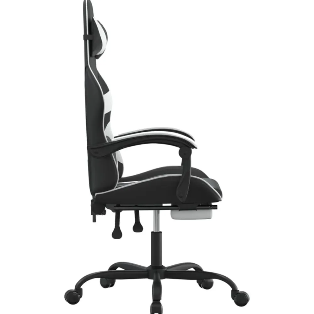 vidaXL Silla gaming con reposapiés cuero sintético negro blanco Negro y blanco New