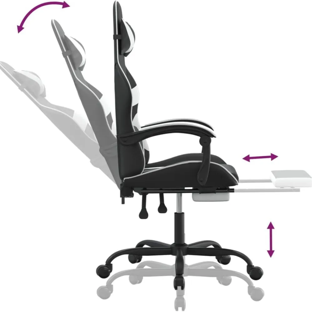 vidaXL Silla gaming con reposapiés cuero sintético negro blanco Negro y blanco New