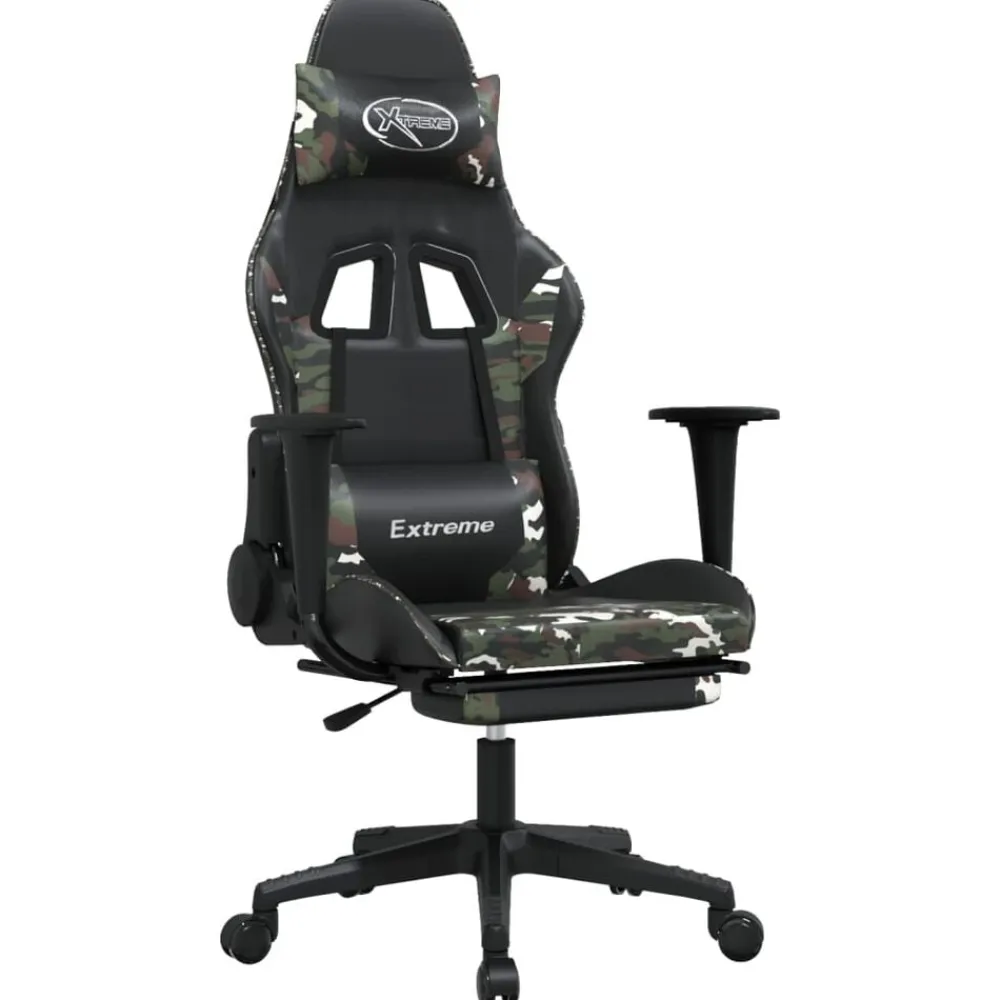 vidaXL Sillas-Silla gaming con reposapiés cuero sintético negro camuflaje