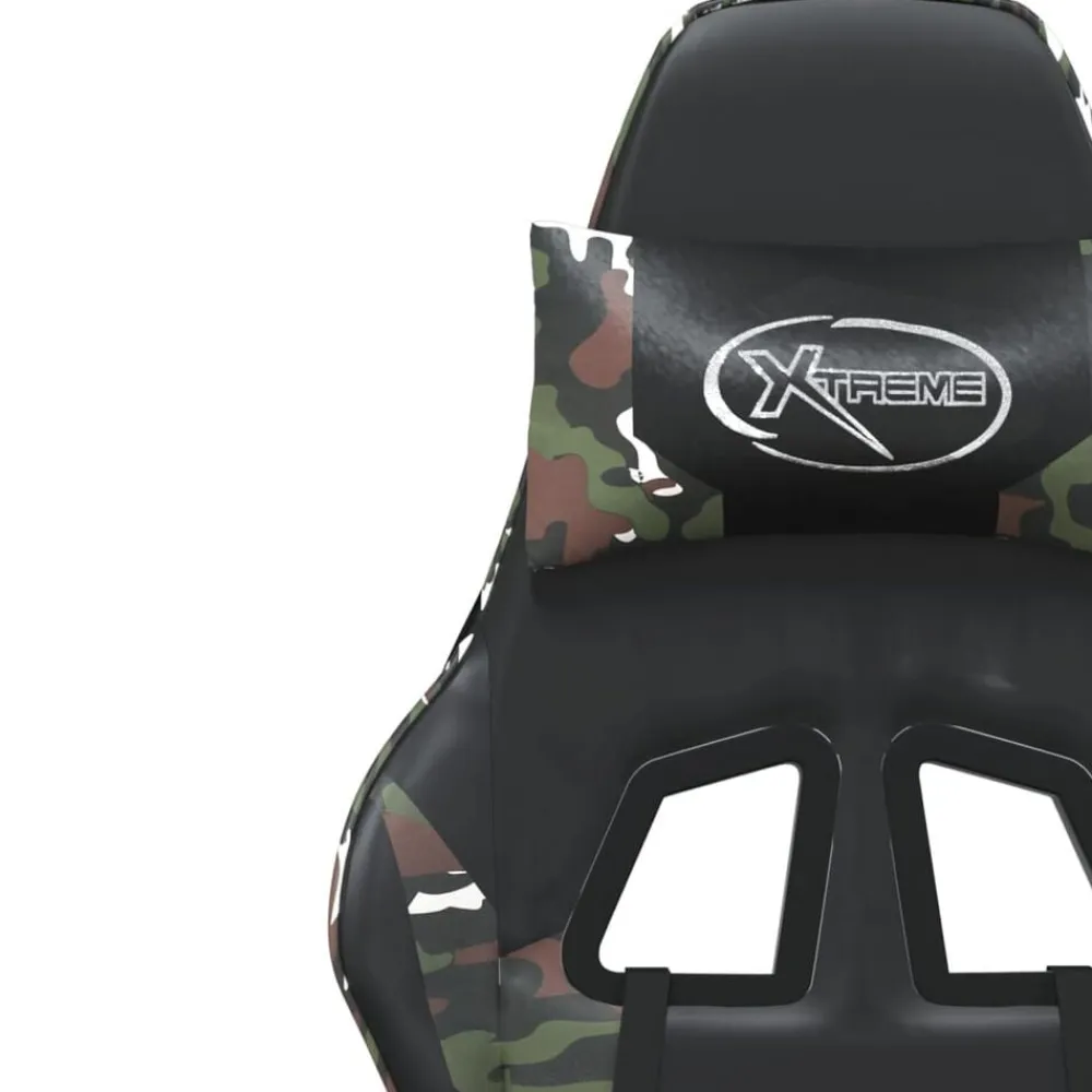 vidaXL Sillas-Silla gaming con reposapiés cuero sintético negro camuflaje