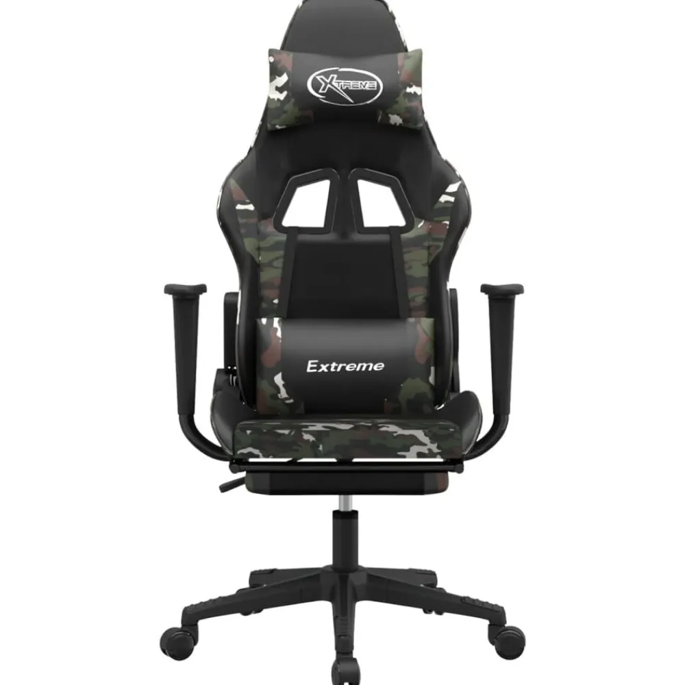 vidaXL Sillas-Silla gaming con reposapiés cuero sintético negro camuflaje