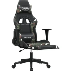 vidaXL Sillas-Silla gaming con reposapiés cuero sintético negro camuflaje