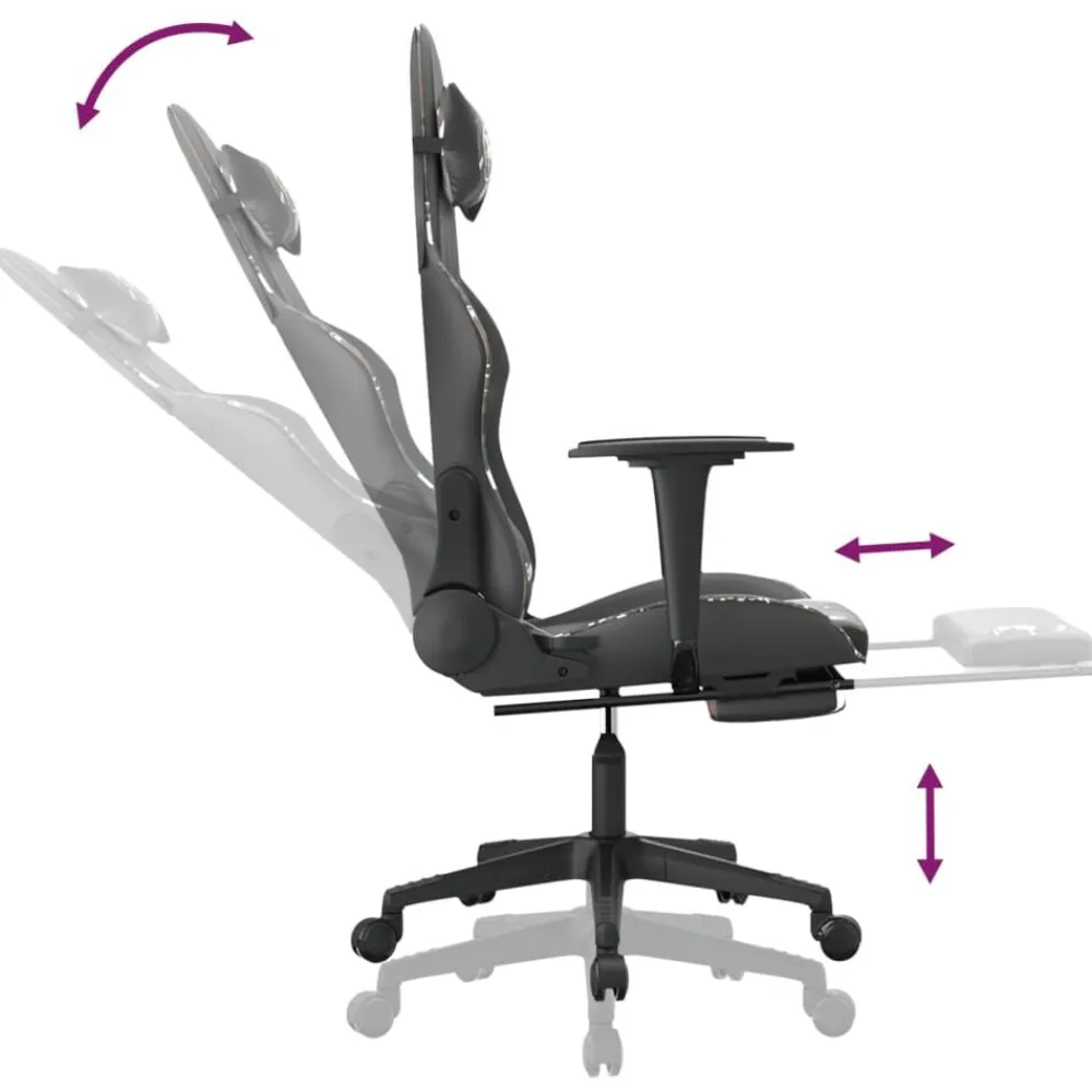 vidaXL Sillas-Silla gaming con reposapiés cuero sintético negro camuflaje