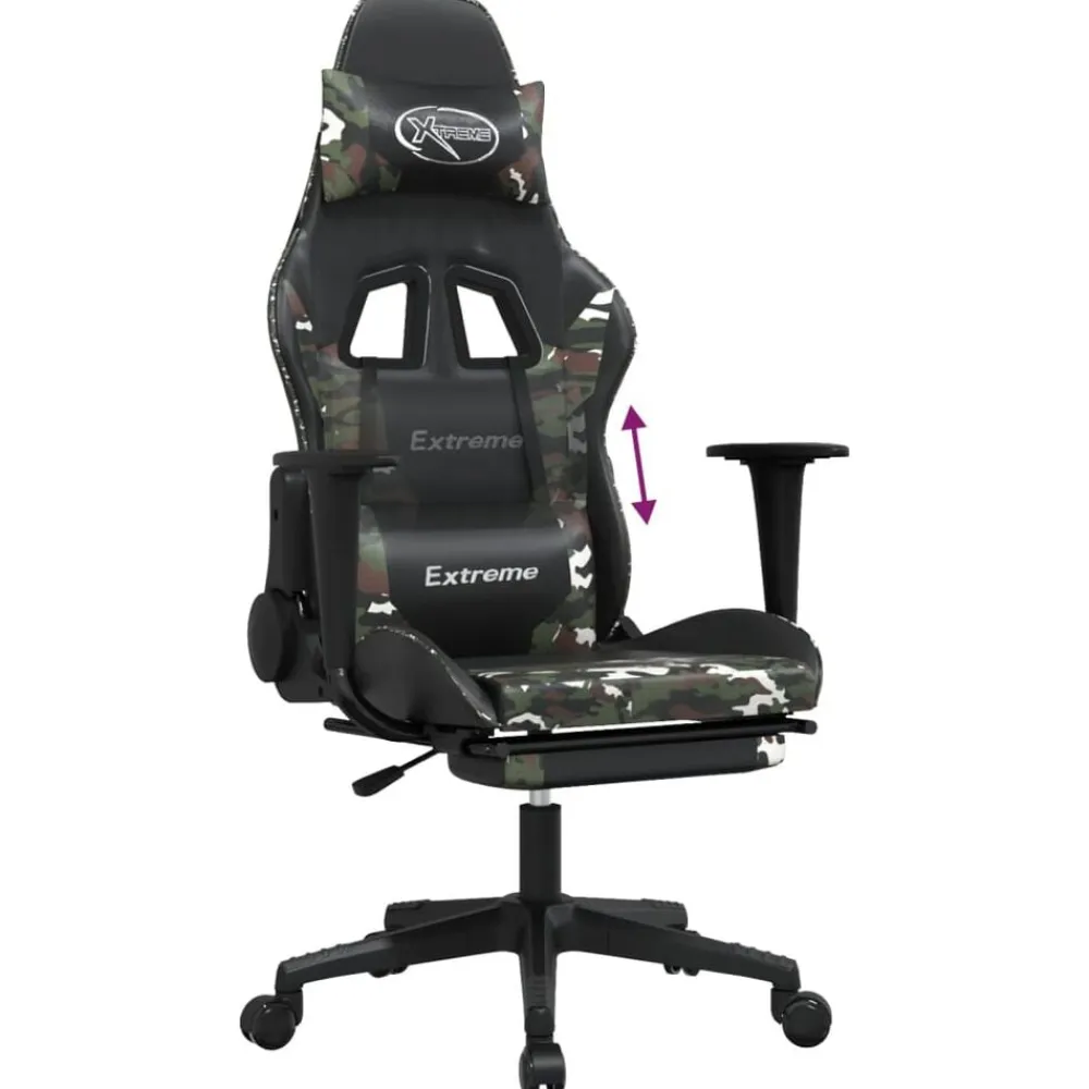 vidaXL Sillas-Silla gaming con reposapiés cuero sintético negro camuflaje