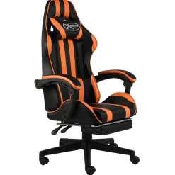 vidaXL Mobiliario De Oficina-Silla gaming con reposapiés cuero sintético negro y