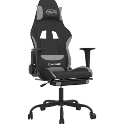 vidaXL Sillas-Silla gaming con reposapiés tela gris claro y negro