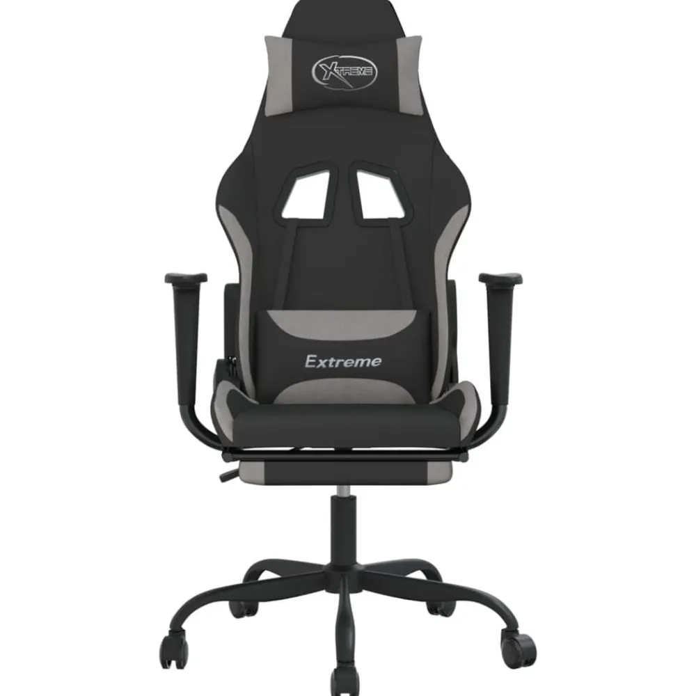 vidaXL Sillas-Silla gaming con reposapiés tela gris claro y negro